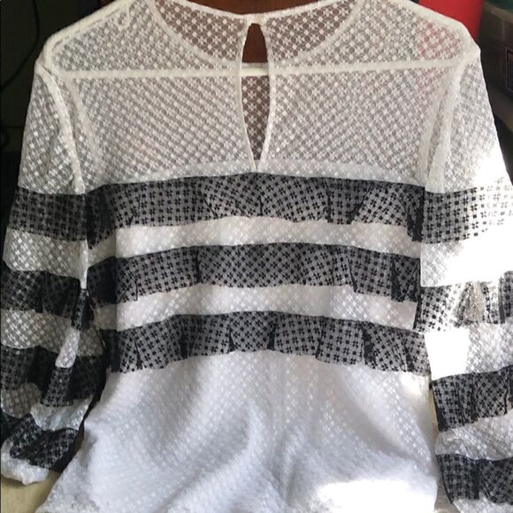 NWOT MILLY Gabriella Mesh Tiered Stripe Top Medium - Picture 5 of 8